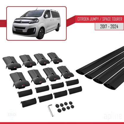Compatible avec Citroen Jumpy 3 (K0) Space Tourer 2017-2025 FLY Model Barres de Toit Railing Porte-Bagages de Voiture Noir Aluminium 4 Barres