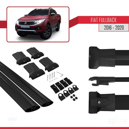 Compatible avec Fiat Fullback 2016-2020 FLY Model Barres de Toit Railing Porte-Bagages de Voiture Noir Aluminium 2 Barres
