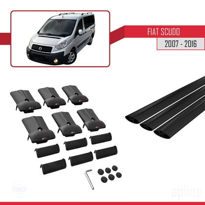 Compatible avec Fiat Scudo 2 2007-2016 FLY Model Barres de Toit Railing Porte-Bagages de Voiture Noir Aluminium 3 Barres