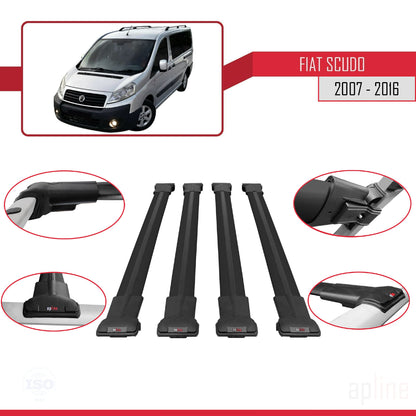 Compatible avec Fiat Scudo 2 2007-2016 FLY Model Barres de Toit Railing Porte-Bagages de Voiture Noir Aluminium 4 Barres