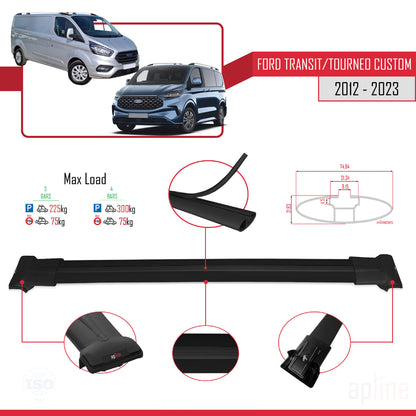 Compatible avec Ford Transit/Tourneo Custom 2012-2023 FLY Model Barres de Toit Railing Porte-Bagages de Voiture Noir Aluminium 3 Barres