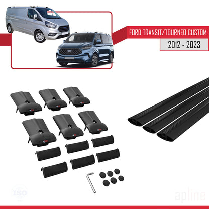Compatible avec Ford Transit/Tourneo Custom 2012-2023 FLY Model Barres de Toit Railing Porte-Bagages de Voiture Noir Aluminium 3 Barres
