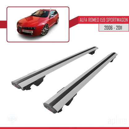 Compatible avec Alfa Romeo 159 (T939) Break 2006-2011 HOOK Model Barres de Toit Railing Porte-Bagages de Voiture Gris Aluminium 2 Barres
