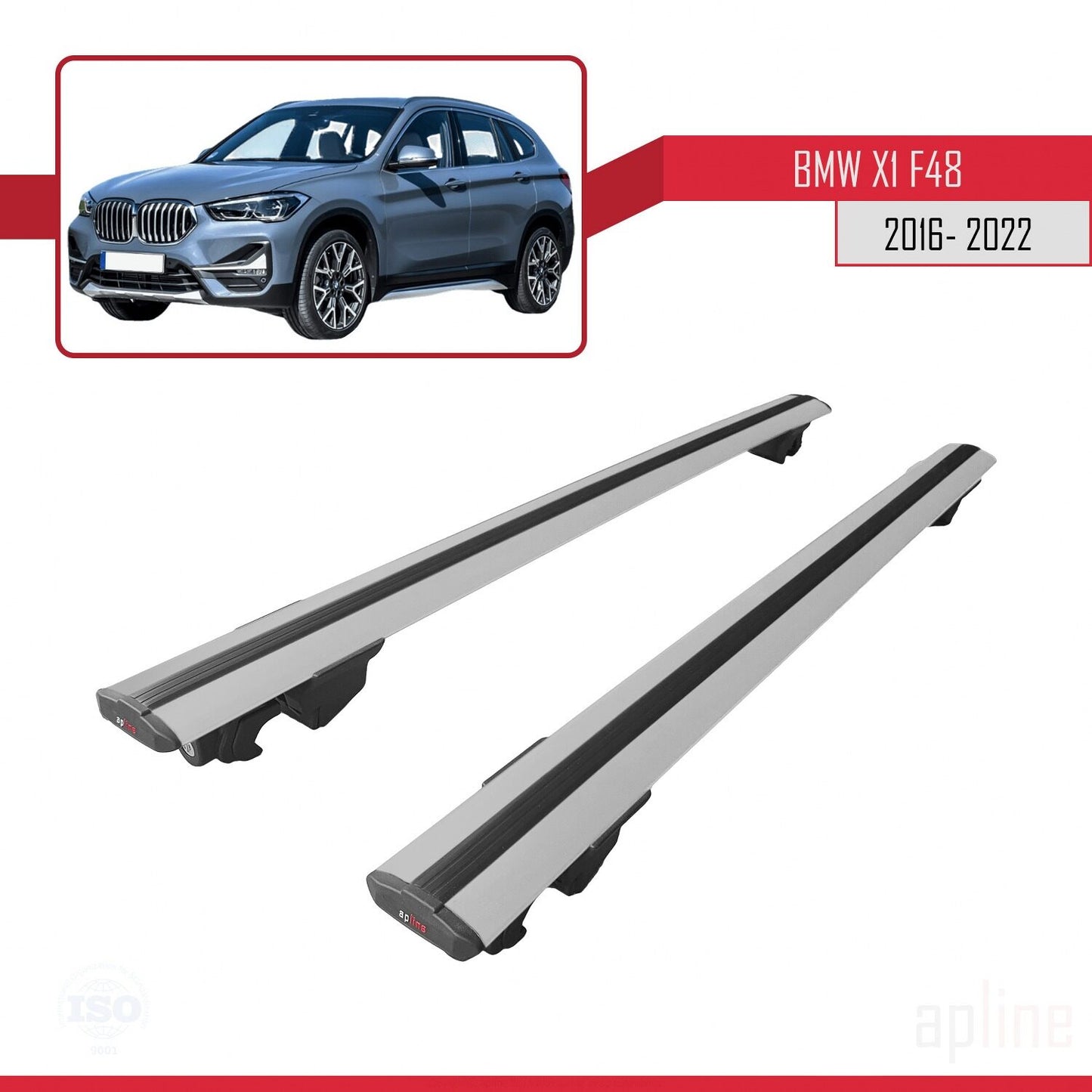 Compatibile con BMW X1 (F48) 2016-2022 HOOK Model Barre Tetto Portapacchi Auto Barre Portatutto Grigo Alluminio 2 Barre