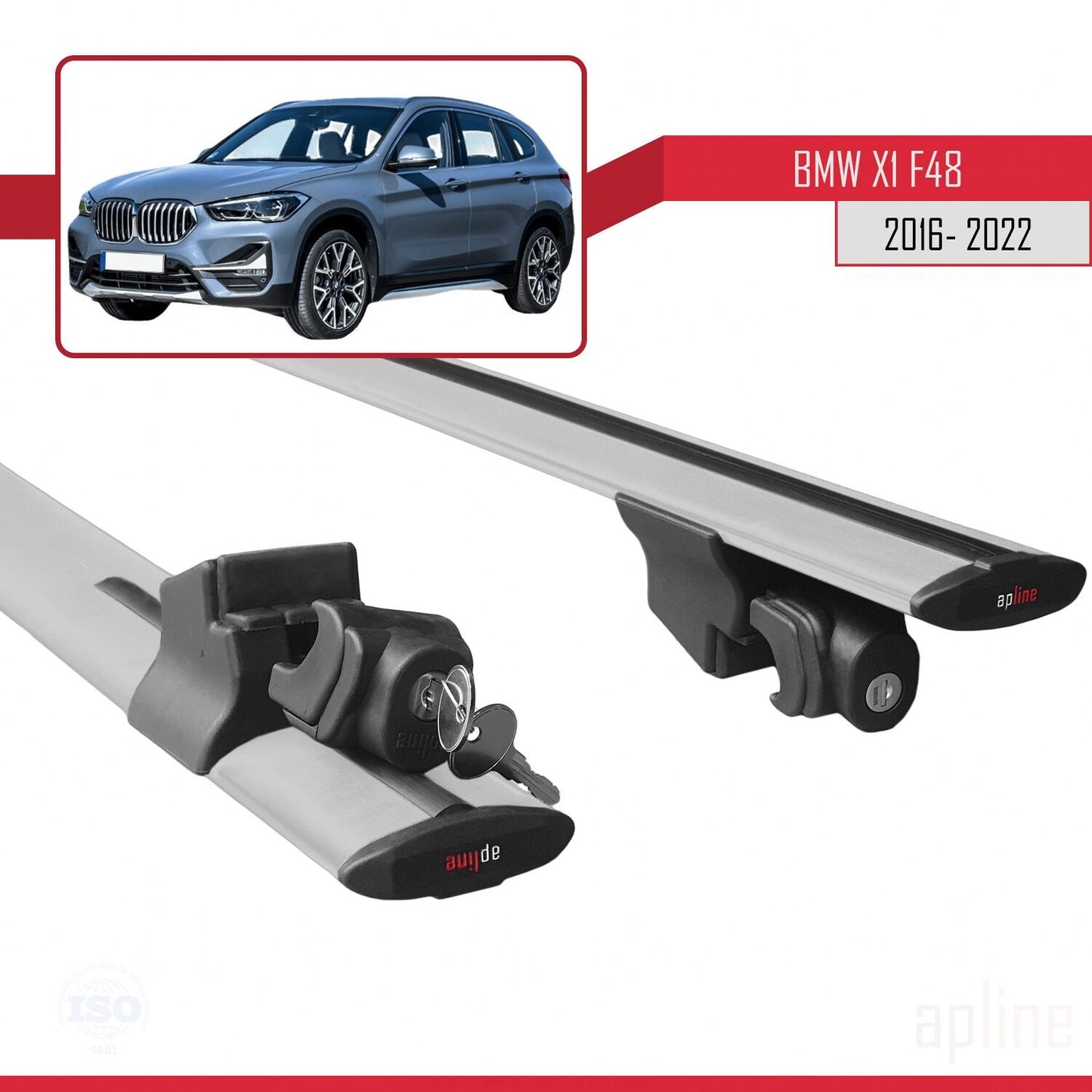 Compatibile con BMW X1 (F48) 2016-2022 HOOK Model Barre Tetto Portapacchi Auto Barre Portatutto Grigo Alluminio 2 Barre