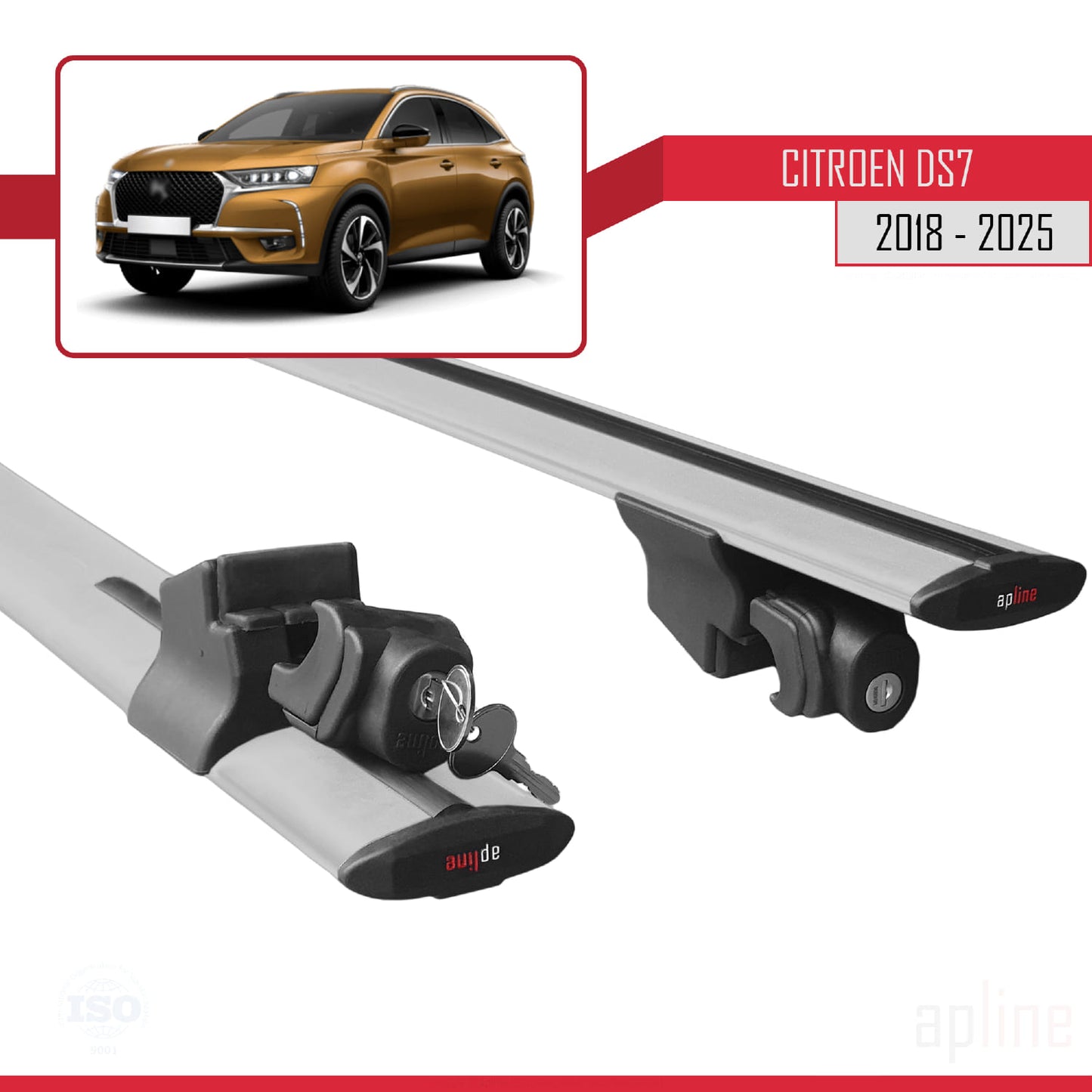 Compatible avec Citroen/DS 7 Crossback 2018-2025 HOOK Model Barres de Toit Railing Porte-Bagages de Voiture Gris Aluminium 2 Barres