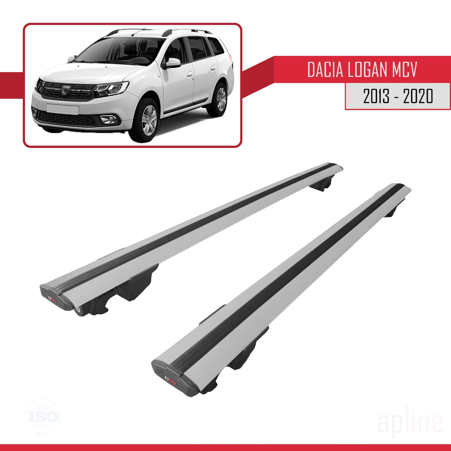 Compatible avec Dacia Logan 2 MCV (K52) 2013-2020 HOOK Model Barres de Toit Railing Porte-Bagages de Voiture Gris Aluminium 2 Barres