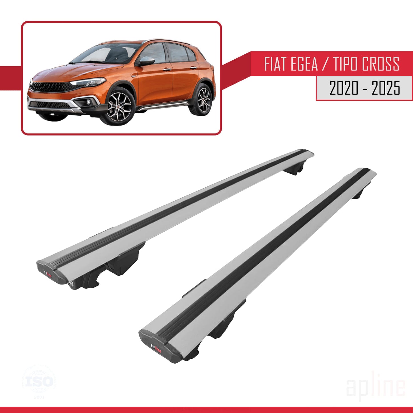 Kompatibel mit Fiat Egea Cross 2020-2025 HOOK Modell Dachgepäckträger, graues Aluminium, 2 Stangen