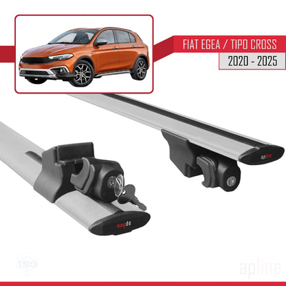 Kompatibel mit Fiat Egea Cross 2020-2025 HOOK Modell Dachgepäckträger, graues Aluminium, 2 Stangen