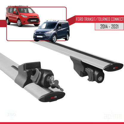 Kompatibel mit Ford Transit/Tourneo Connect 2 2014-2021 HOOK Modell Dachgepäckträger, graues Aluminium, 2 Stangen