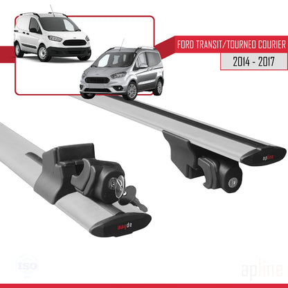 Kompatibel mit Ford Transit/Tourneo Courier Vor-Facelift 2014-2017 HOOK Modell Dachgepäckträger, graues Aluminium, 2 Stangen