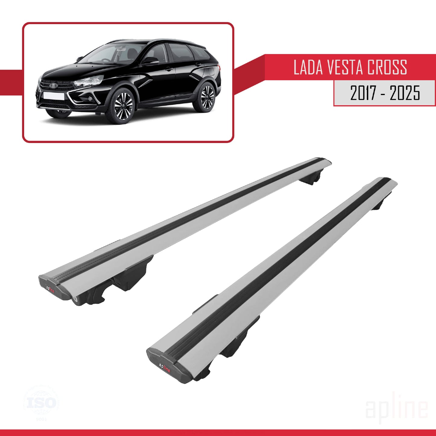 Compatible avec Lada Vesta Cross Break 2017-2025 HOOK Model Barres de Toit Railing Porte-Bagages de Voiture Gris Aluminium 2 Barres