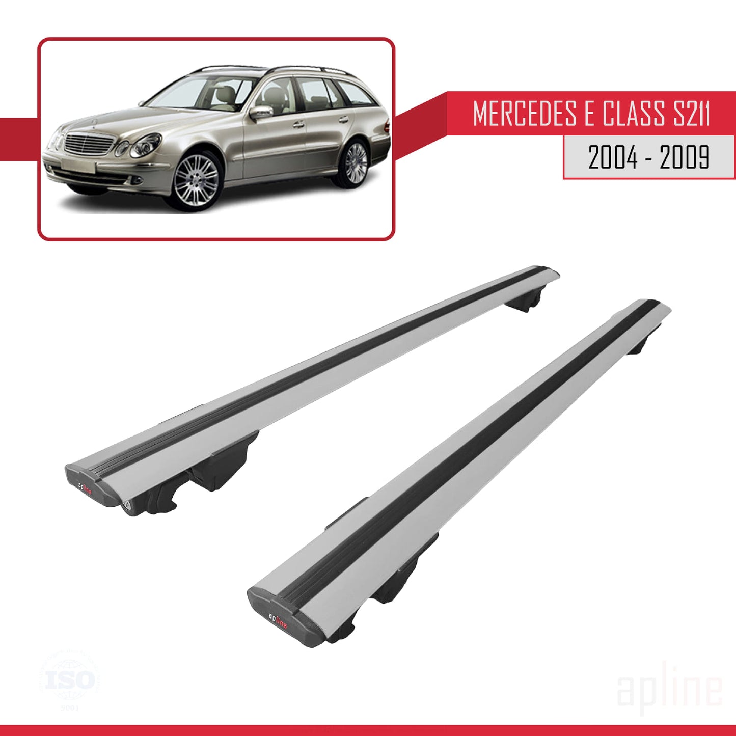 Compatible avec Mercedes Classe E 3 (S211) 2004-2009 HOOK Model Barres de Toit Railing Porte-Bagages de Voiture Gris Aluminium 2 Barres
