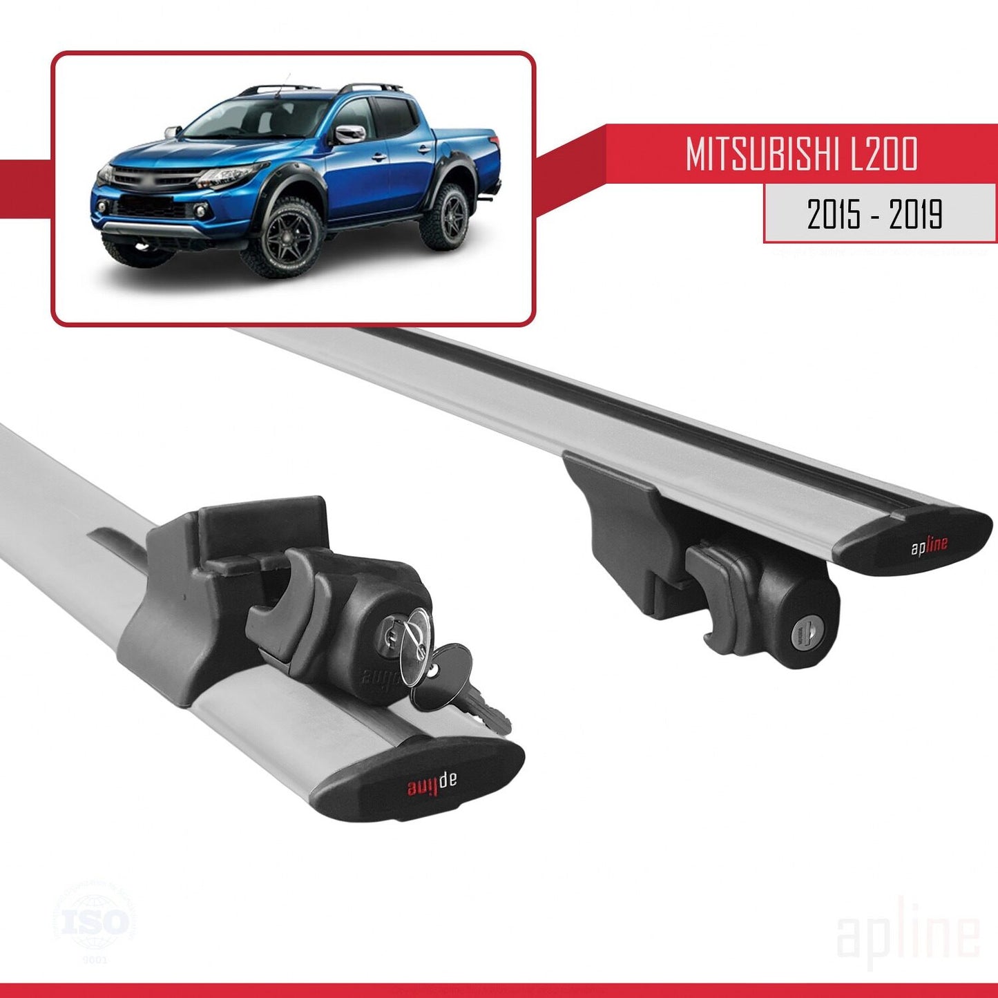 Compatible avec Mitsubishi L200 V Pre-Facelift 2015-2019 HOOK Model Barres de Toit Railing Porte-Bagages de Voiture Gris Aluminium 2 Barres