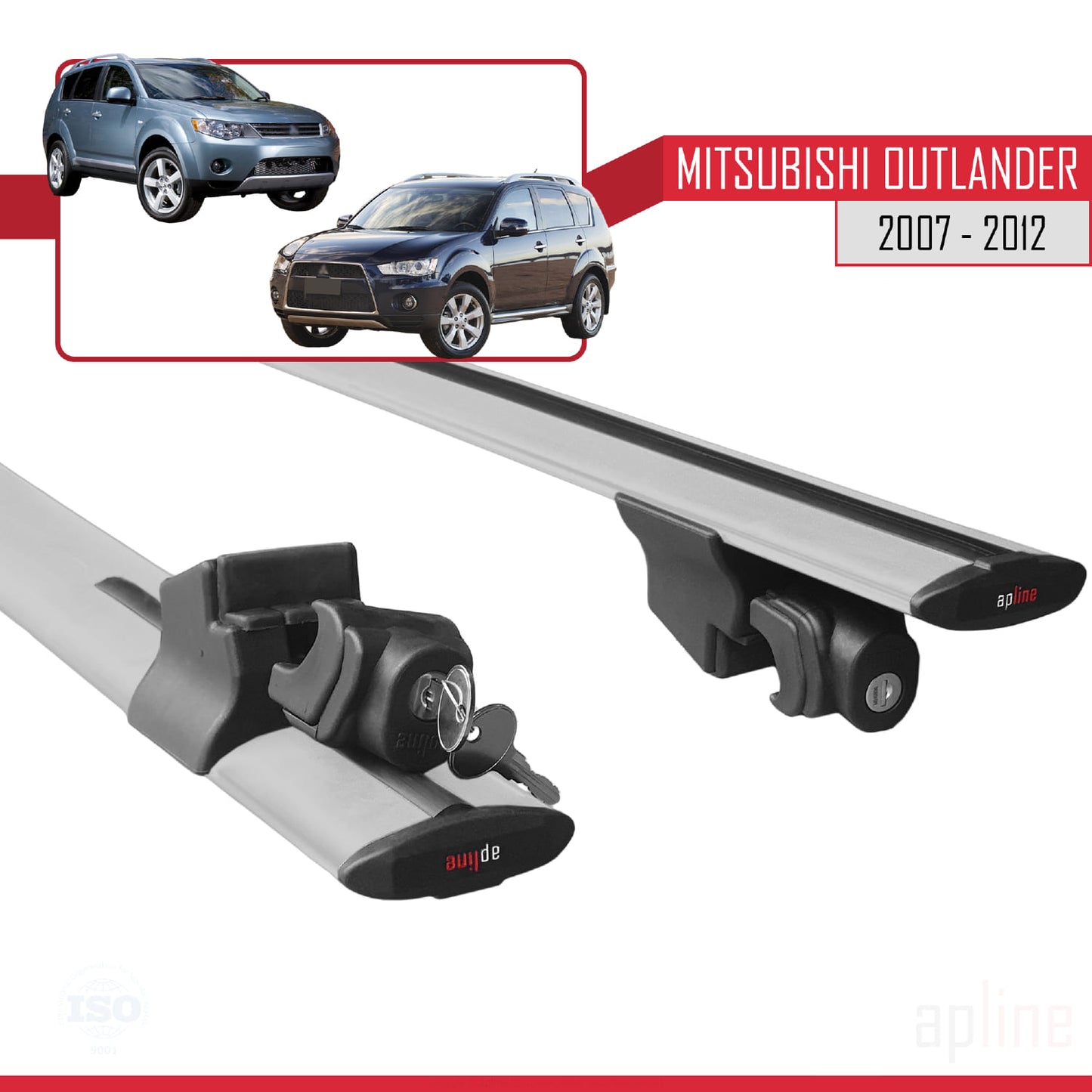 Compatible con Mitsubishi Outlander 2 2007-2012 HOOK Model Barras de Techo Auto Portaequipajes Barras Transversales Gris Aluminio 2 Barras