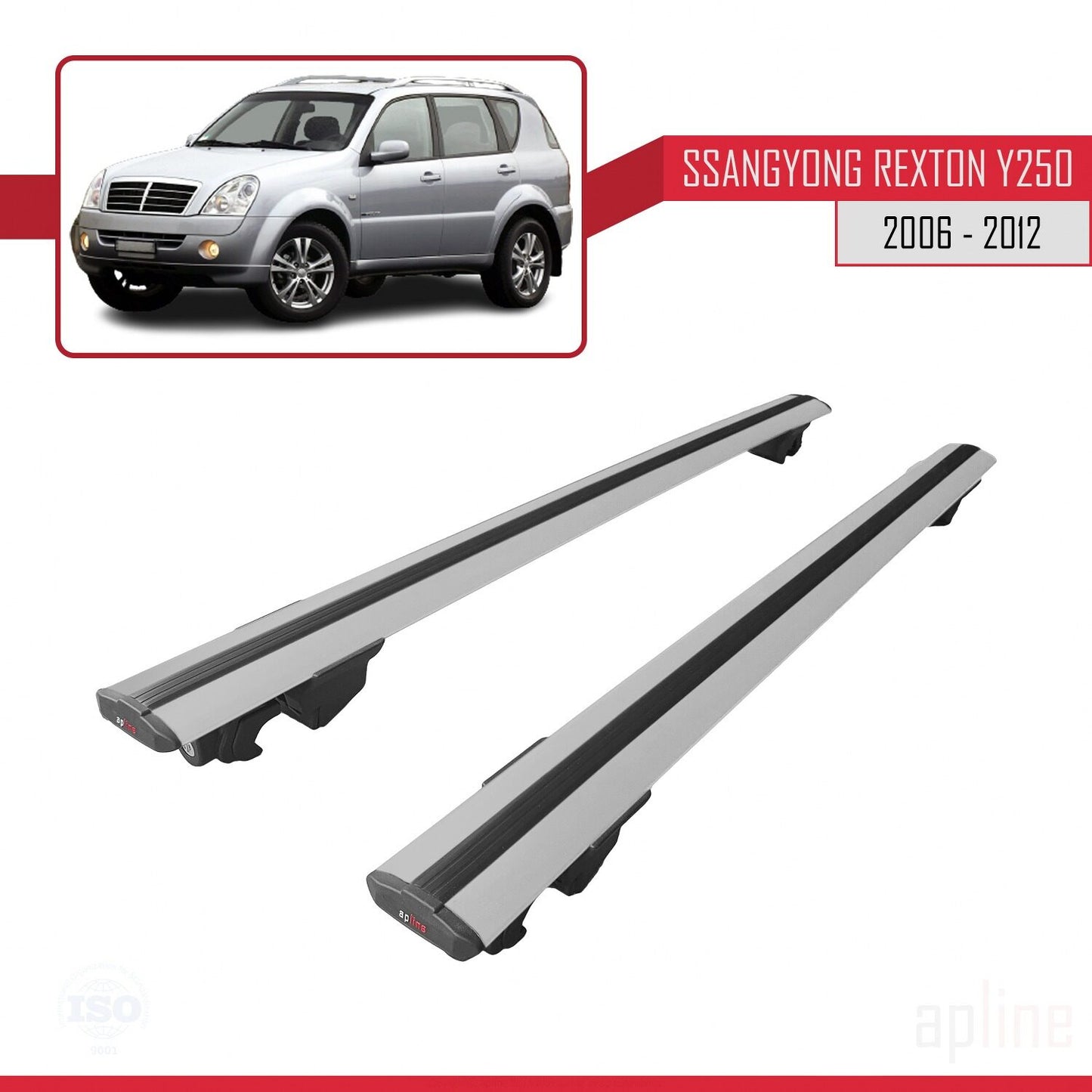 Compatible avec Ssangyong Rexton (Y250) 2006-2012 HOOK Model Barres de Toit Railing Porte-Bagages de Voiture Gris Aluminium 2 Barres