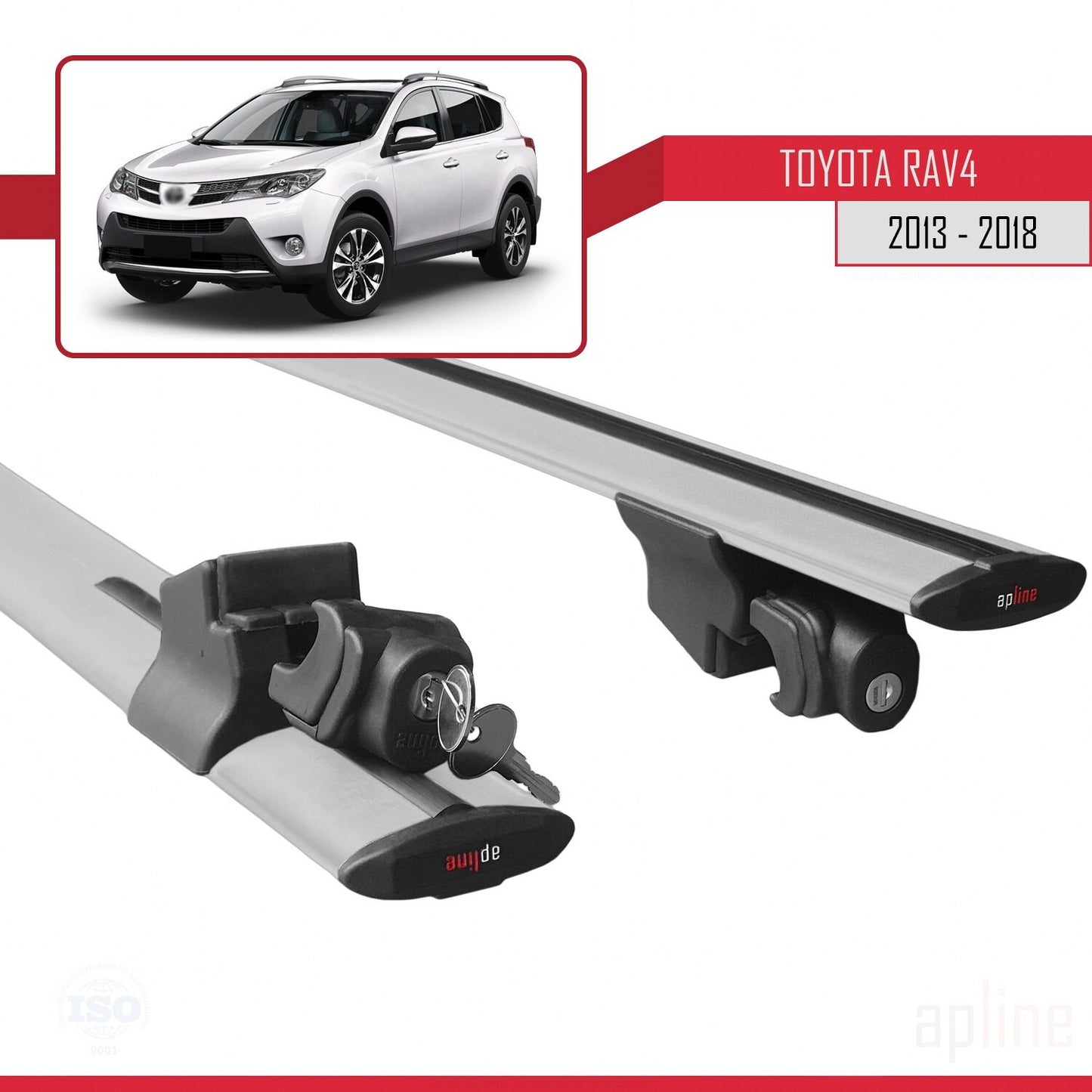 Compatible avec Toyota RAV4 IV (XA40) Pre-Facelift 2013-2018 HOOK Model Barres de Toit Railing Porte-Bagages de Voiture Gris Aluminium 2 Barres