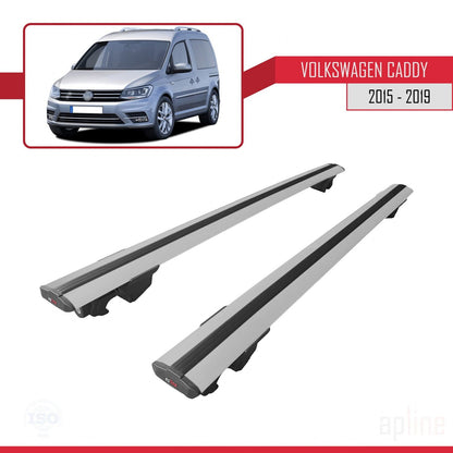 Compatible avec Volkswagen Caddy 3 (SA) 2015-2019 HOOK Model Barres de Toit Railing Porte-Bagages de Voiture Gris Aluminium 2 Barres