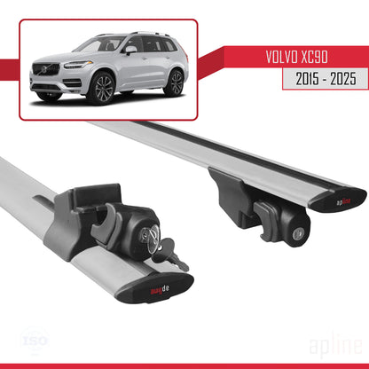 Compatible avec Volvo XC90 II 2015-2025 HOOK Model Barres de Toit Railing Porte-Bagages de Voiture Gris Aluminium 2 Barres