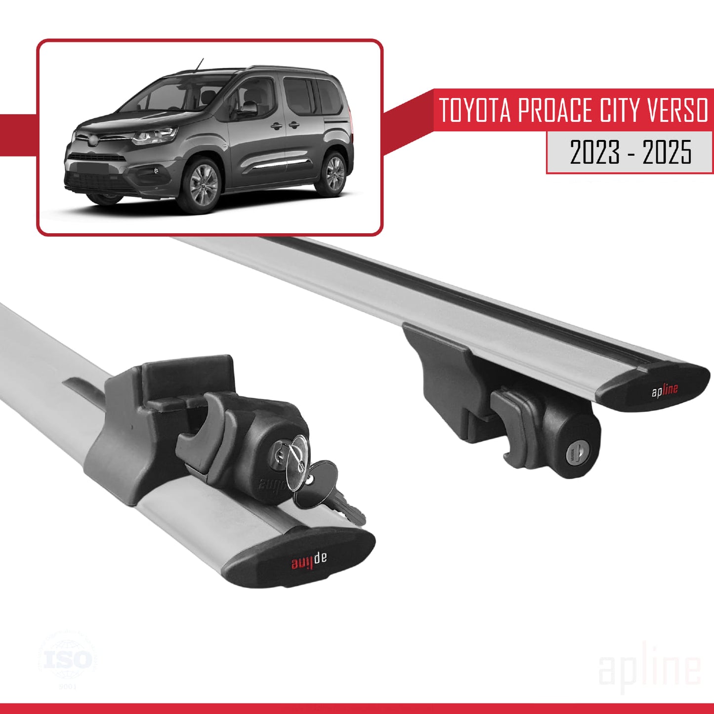 Compatible avec Toyota Proace City Verso 2023-2025 HOOK Model Barres de Toit Railing Porte-Bagages de Voiture Gris Aluminium 2 Barres