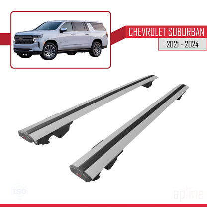 Compatible avec Chevrolet Suburban 2021-2024 HOOK Model Barres de Toit Railing Porte-Bagages de Voiture Gris Aluminium 2 Barres
