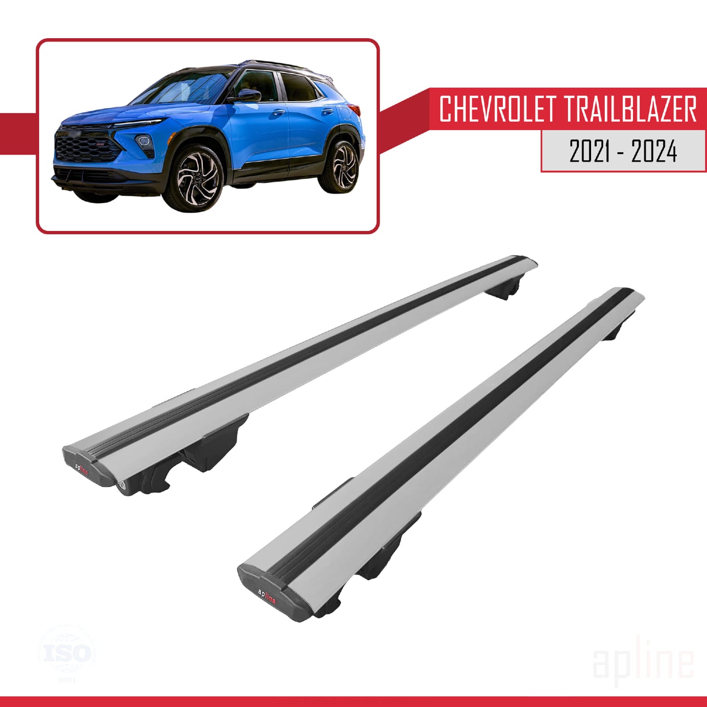 Compatible avec Chevrolet Trailblazer 2021-2024 HOOK Model Barres de Toit Railing Porte-Bagages de Voiture Gris Aluminium 2 Barres