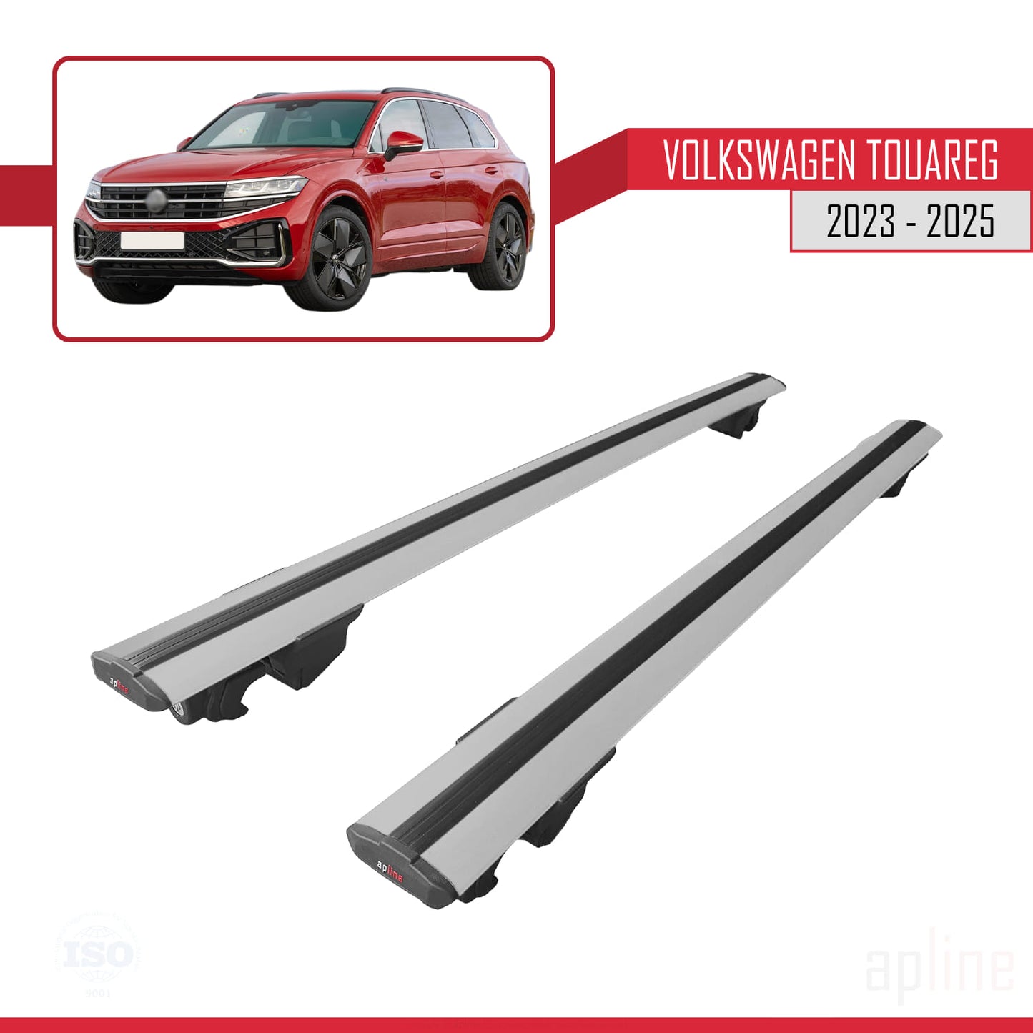 Compatible avec VW Touareg 2015-2018 HOOK Model Barres de Toit Railing Porte-Bagages de Voiture Gris Aluminium 2 Barres