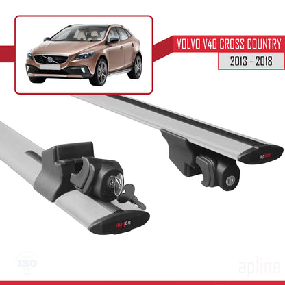 Compatible avec Volvo V40 Cross Country 2013-2018 HOOK Model Barres de Toit Railing Porte-Bagages de Voiture Gris Aluminium 2 Barres