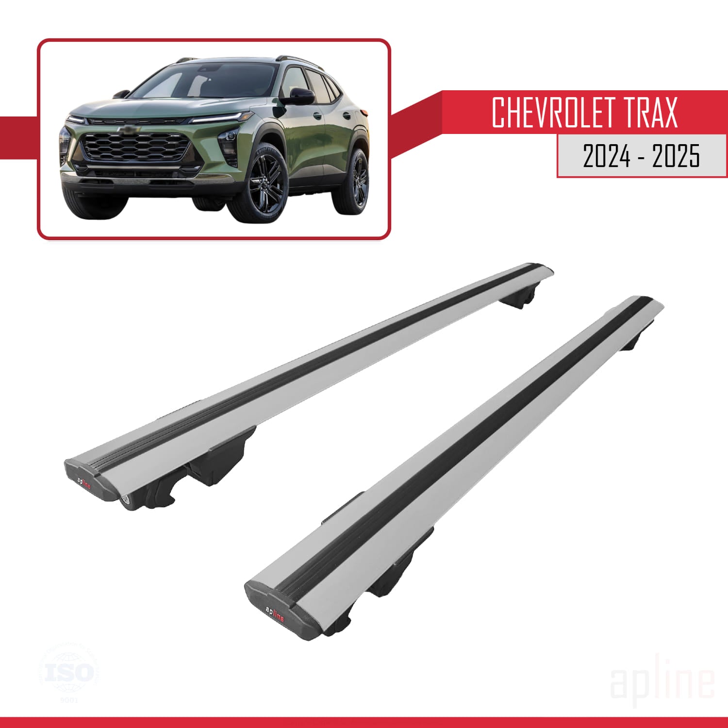 Compatible avec Chevrolet Trax 2024-2025 HOOK Model Barres de Toit Railing Porte-Bagages de Voiture Gris Aluminium 2 Barres
