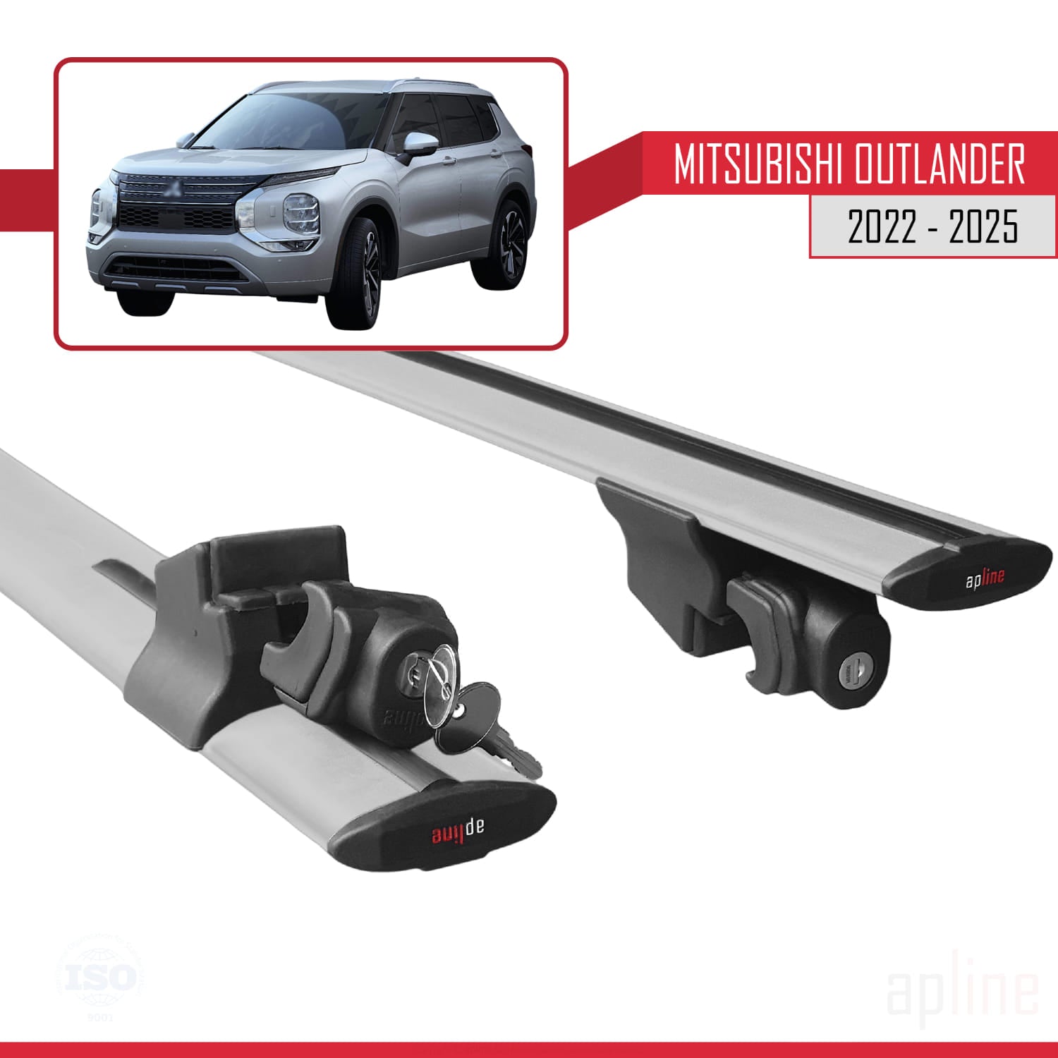 Compatible avec Mitsubishi Outlander 2022-2025 HOOK Model Barres de Toit Railing Porte-Bagages de Voiture Gris Aluminium 2 Barres