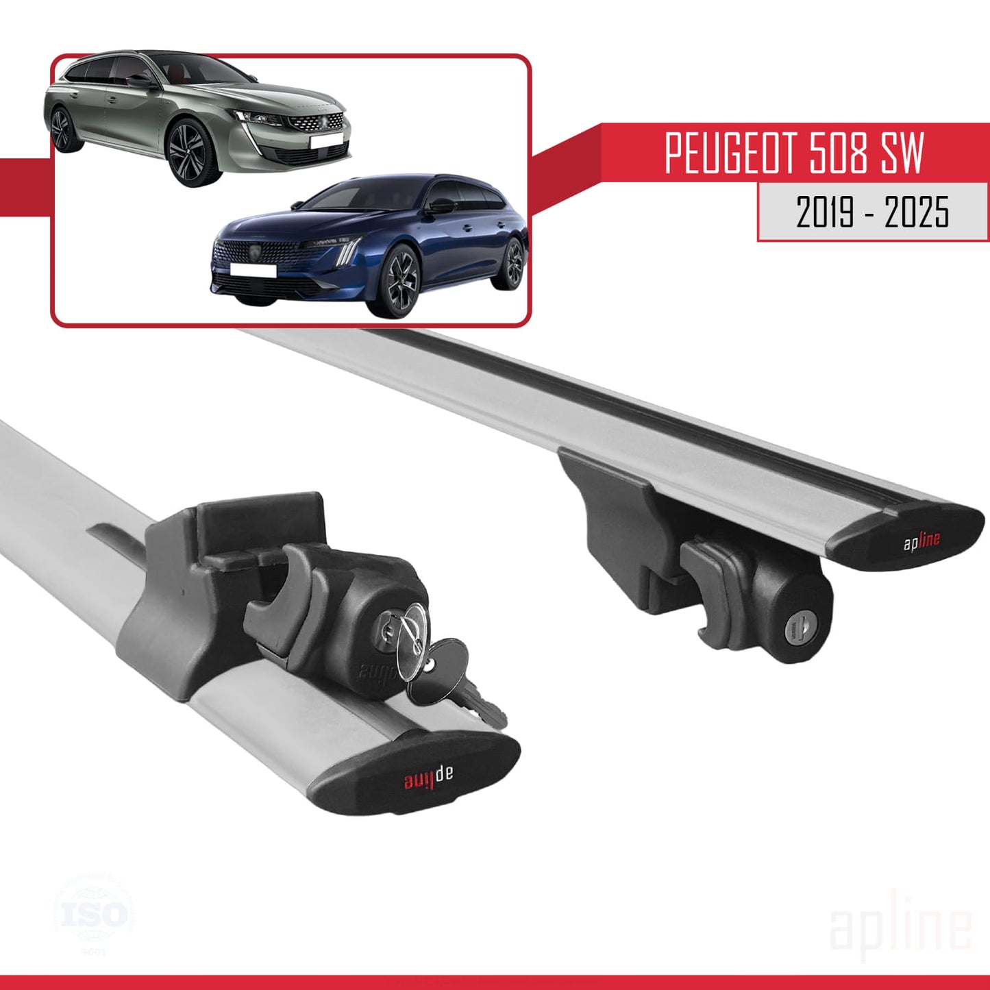 Compatible avec Peugeot 508 SW 2019-2025 HOOK Model Barres de Toit Railing Porte-Bagages de Voiture Gris Aluminium 2 Barres