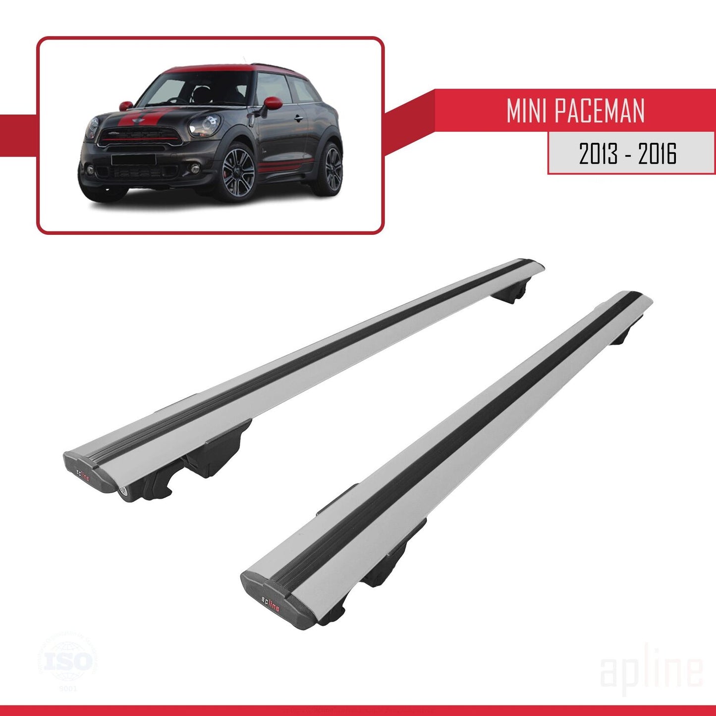 Compatibile con Mini Paceman (R61) 2013-2016 HOOK Model Barre Tetto Portapacchi Auto Barre Portatutto Grigo Alluminio 2 Barre