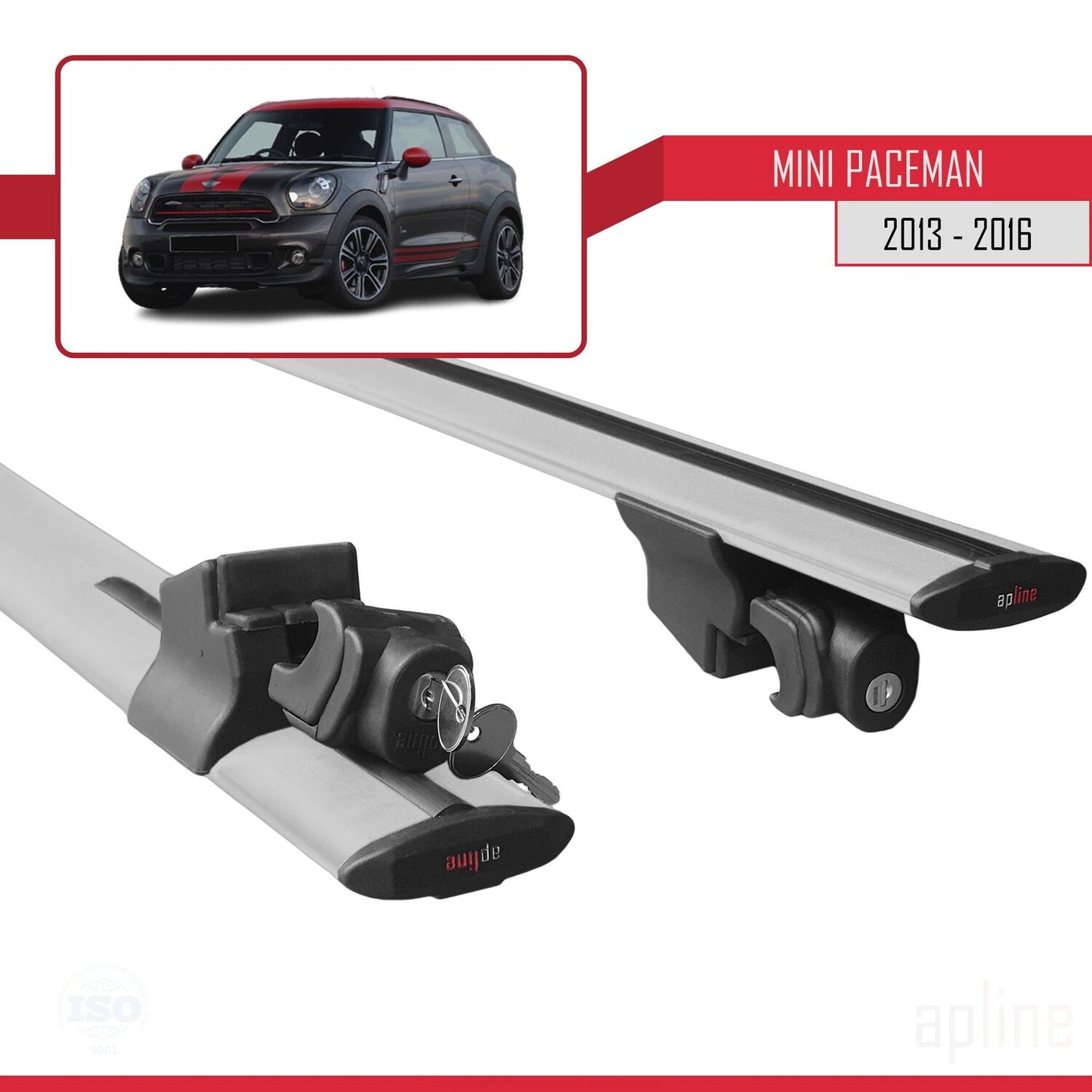 Compatibile con Mini Paceman (R61) 2013-2016 HOOK Model Barre Tetto Portapacchi Auto Barre Portatutto Grigo Alluminio 2 Barre