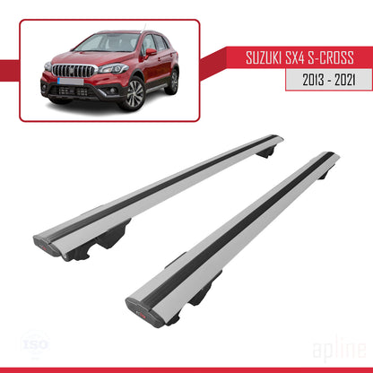Compatible avec Suzuki SX4 S-Cross 3 (JYB) 2013-2021 HOOK Model Barres de Toit Railing Porte-Bagages de Voiture Gris Aluminium 2 Barres