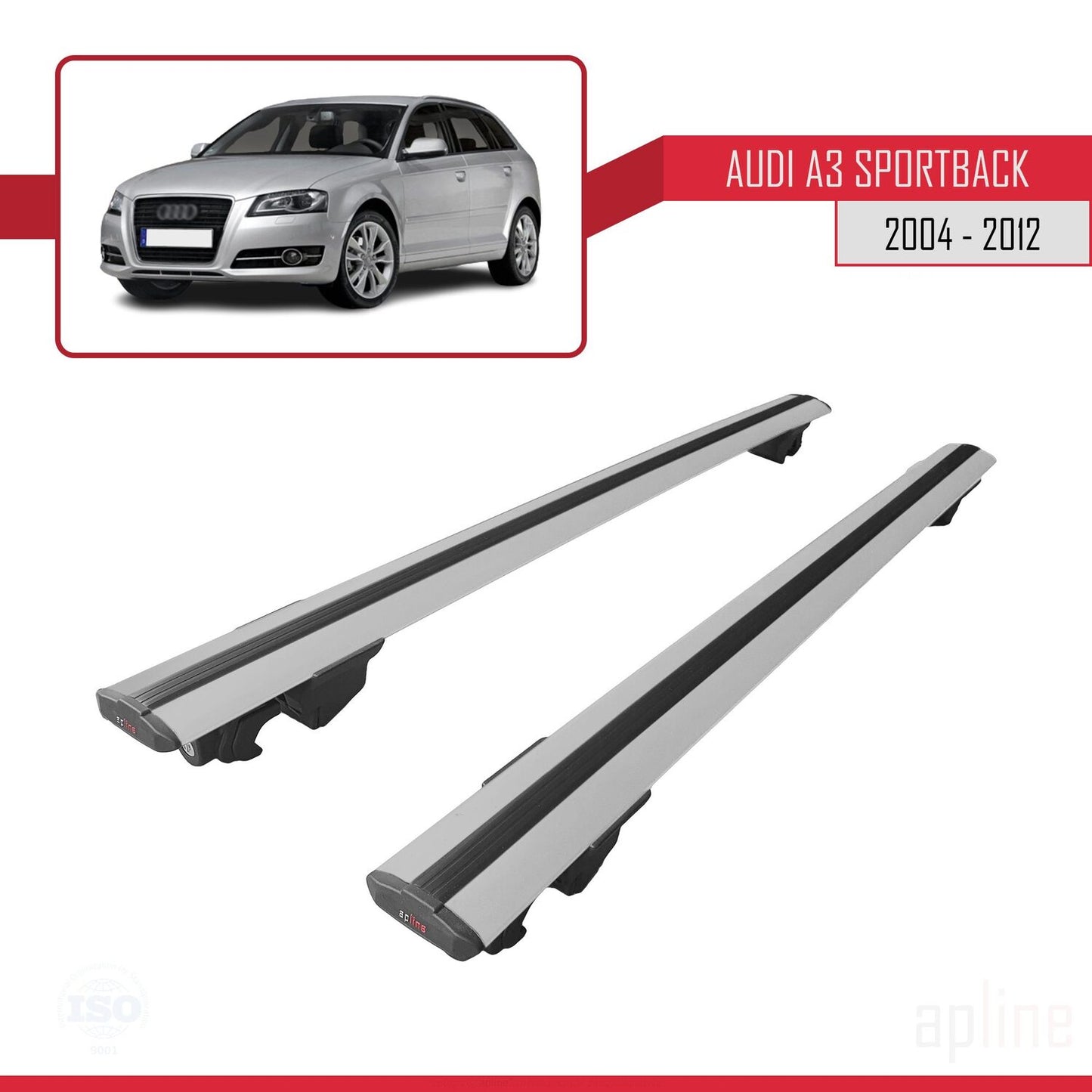 Compatible avec A3 (8PA) Sportback 2004-2012 HOOK Model Barres de Toit Railing Porte-Bagages de Voiture Gris Aluminium 2 Barres