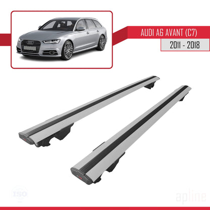Compatible avec A6 (C7) Avant 2011-2018 HOOK Model Barres de Toit Railing Porte-Bagages de Voiture Gris Aluminium 2 Barres