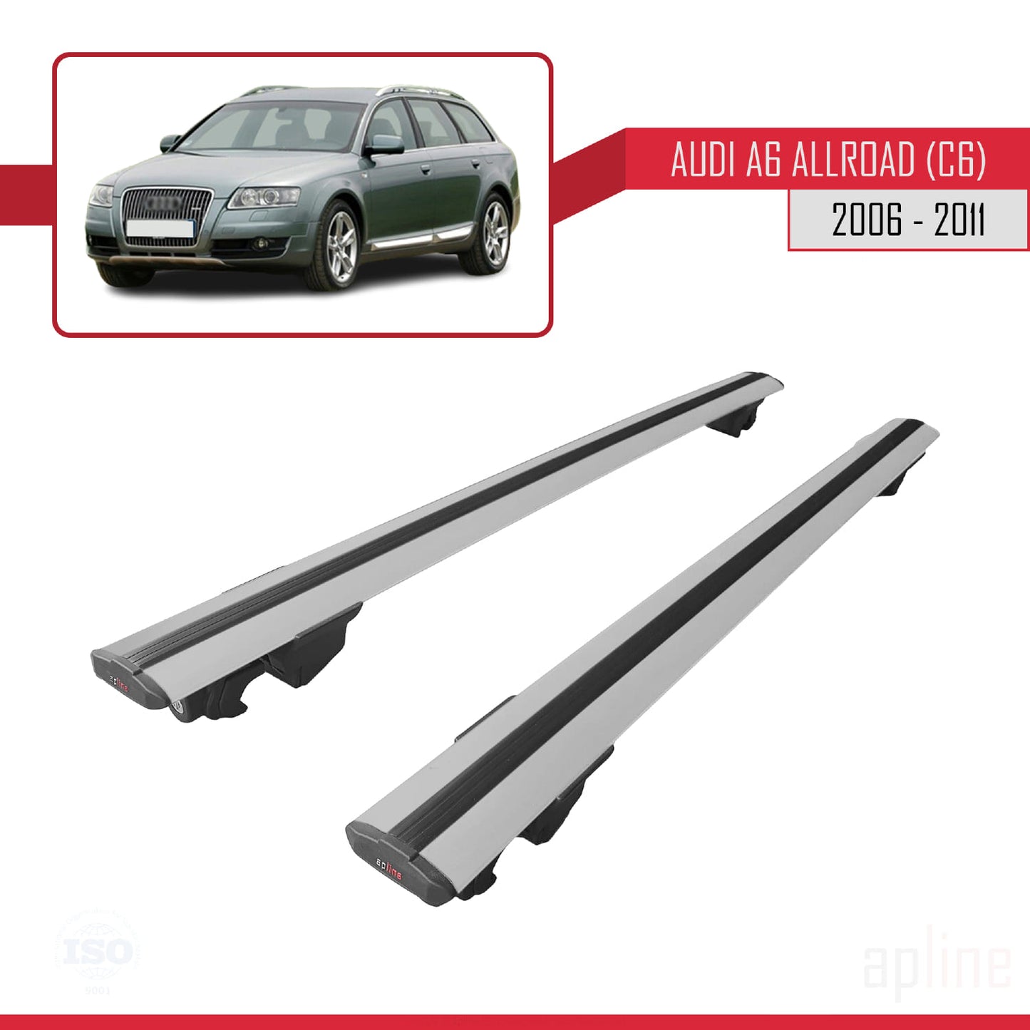 Compatible avec A6 (C6) Allroad 2006-2011 HOOK Model Barres de Toit Railing Porte-Bagages de Voiture Gris Aluminium 2 Barres