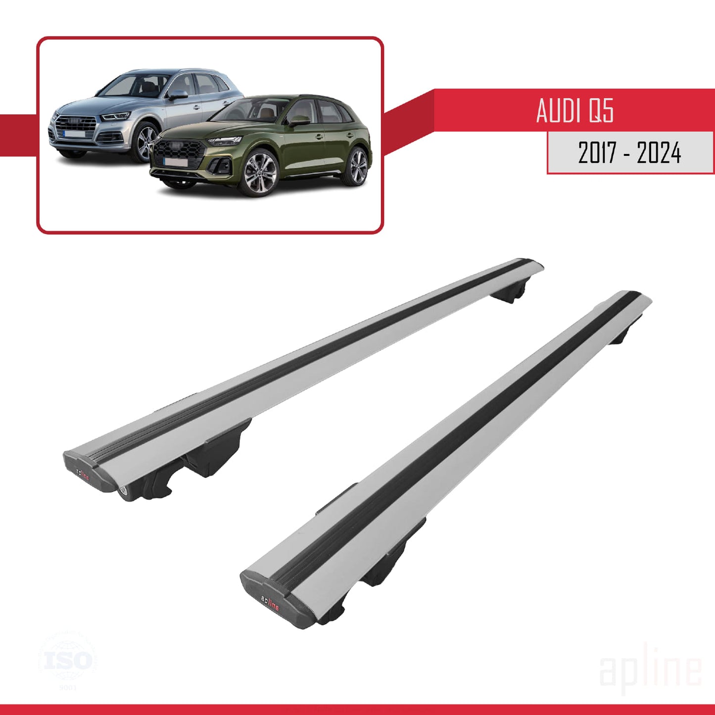 Compatible avec Q5 (FY) 2017-2024 HOOK Model Barres de Toit Railing Porte-Bagages de Voiture Gris Aluminium 2 Barres