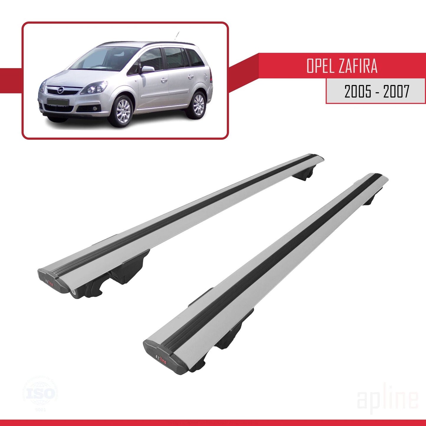 Compatible avec Opel Zafira B (A05) Pre-Facelift 2005-2007 HOOK Model Barres de Toit Railing Porte-Bagages de Voiture Gris Aluminium 2 Barres