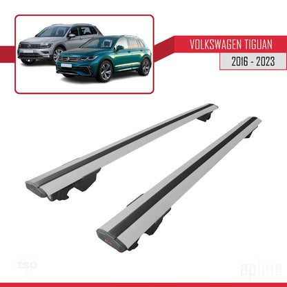 Compatible avec Volkswagen Tiguan 2 (AD1) 2016-2023 HOOK Model Barres de Toit Railing Porte-Bagages de Voiture Gris Aluminium 2 Barres