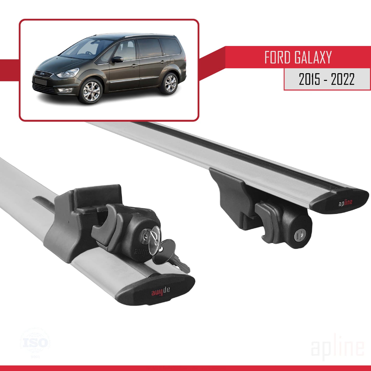 Compatible avec Ford Galaxy 2 (CD390) 2015-2022 HOOK Model Barres de Toit Railing Porte-Bagages de Voiture Gris Aluminium 2 Barres