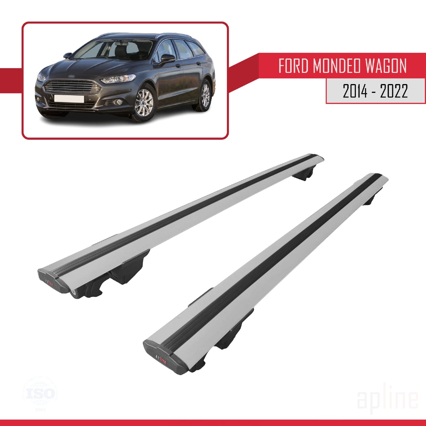 Compatible avec Ford Mondeo 4 (CD391) Break 2014-2022 HOOK Model Barres de Toit Railing Porte-Bagages de Voiture Gris Aluminium 2 Barres