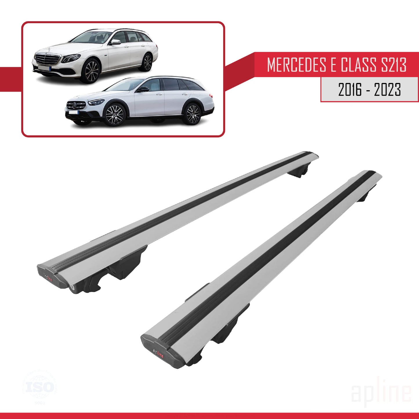 Compatible avec Mercedes Classe E 5 (S213) 2016-2023 HOOK Model Barres de Toit Railing Porte-Bagages de Voiture Gris Aluminium 2 Barres