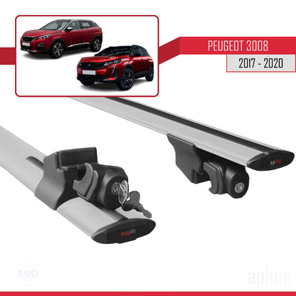 Compatible avec Peugeot 3008 II (P84) Pre-Facelift 2017-2020 HOOK Model Barres de Toit Railing Porte-Bagages de Voiture Gris Aluminium 2 Barres