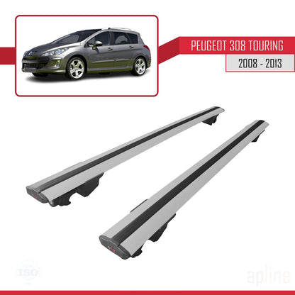 Compatible avec Peugeot 308 (T7) Break 2008-2013 HOOK Model Barres de Toit Railing Porte-Bagages de Voiture Gris Aluminium 2 Barres