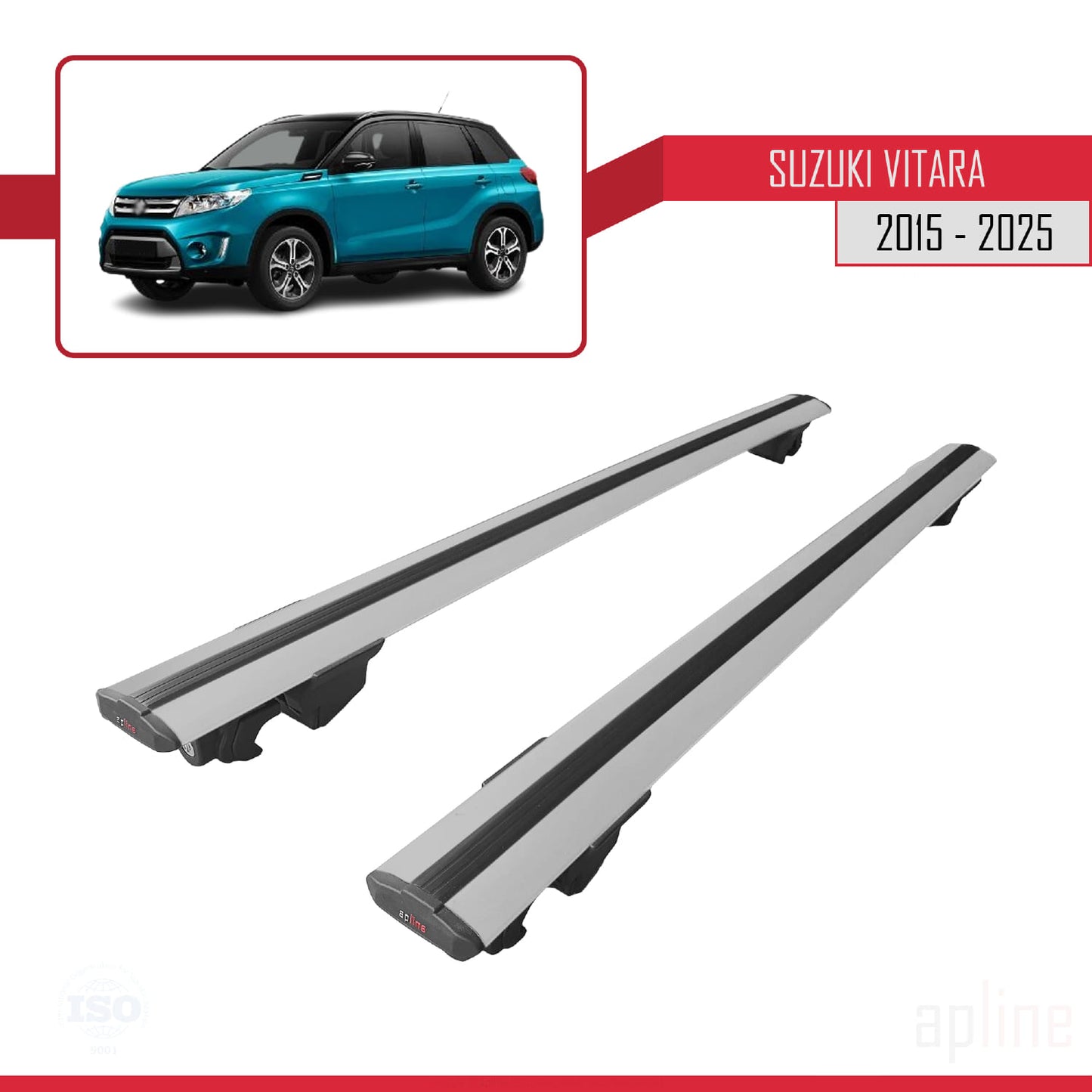 Compatible avec Suzuki Vitara 2015-2025 HOOK Model Barres de Toit Railing Porte-Bagages de Voiture Gris Aluminium 2 Barres