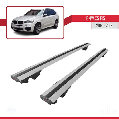 Compatible avec BMW X5 (F15) 2014-2018 HOOK Model Barres de Toit Railing Porte-Bagages de Voiture Gris Aluminium 2 Barres