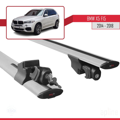 Compatible avec BMW X5 (F15) 2014-2018 HOOK Model Barres de Toit Railing Porte-Bagages de Voiture Gris Aluminium 2 Barres