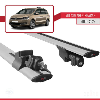 Compatible avec Volkswagen Sharan 2 (7N) 2010-2022 HOOK Model Barres de Toit Railing Porte-Bagages de Voiture Gris Aluminium 2 Barres