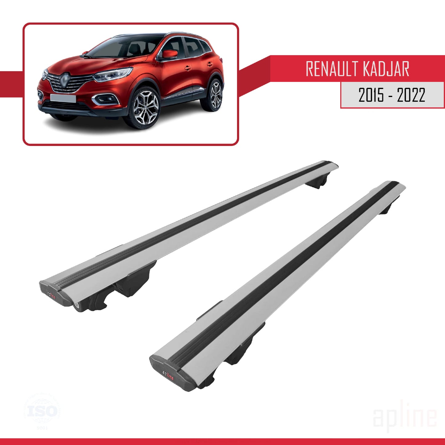 Compatible avec Renault Kadjar 2015-2022 HOOK Model Barres de Toit Railing Porte-Bagages de Voiture Gris Aluminium 2 Barres